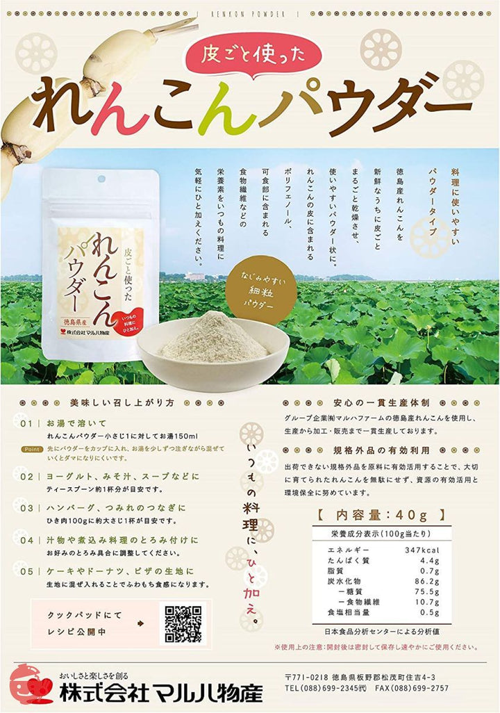 皮ごと使った 徳島産 れんこんパウダー 40g(徳島産れんこん100% 保存料不使用 )の画像