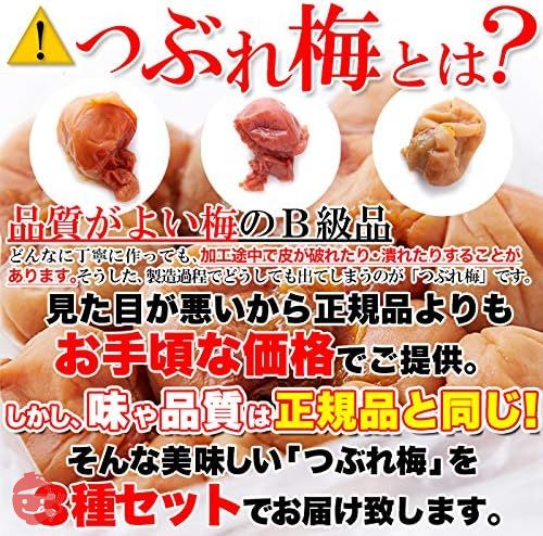 梅干し うめぼし 紀州南高梅 人気の【3種食べ比べ】セット しそ漬け はちみつ漬け まろやか漬け わけあり つぶれ梅 和歌山県産 【900g】(300g×3種)の画像