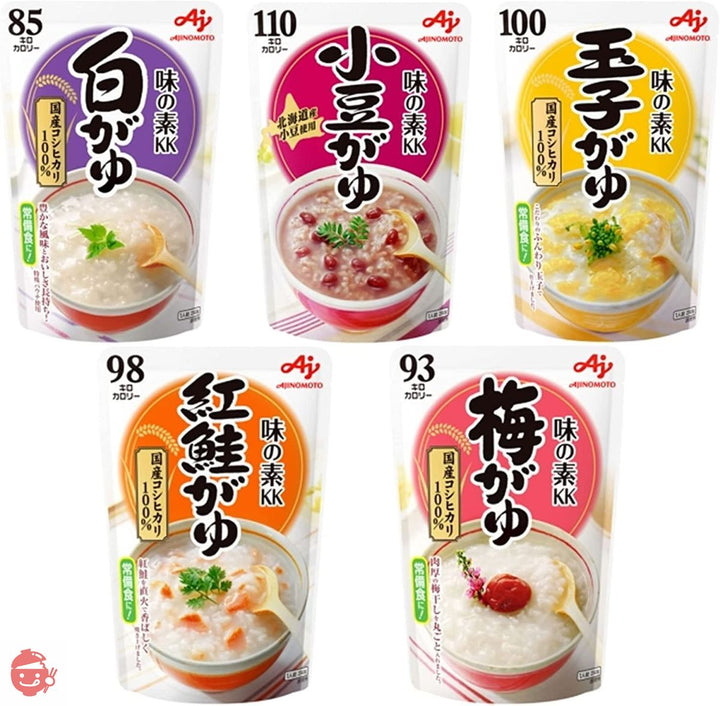 味の素KK おかゆ 白がゆ250g、玉子がゆ250g、小豆がゆ250g、梅がゆ250g、紅鮭がゆ250g 【5種アソート】 各1個セットの画像