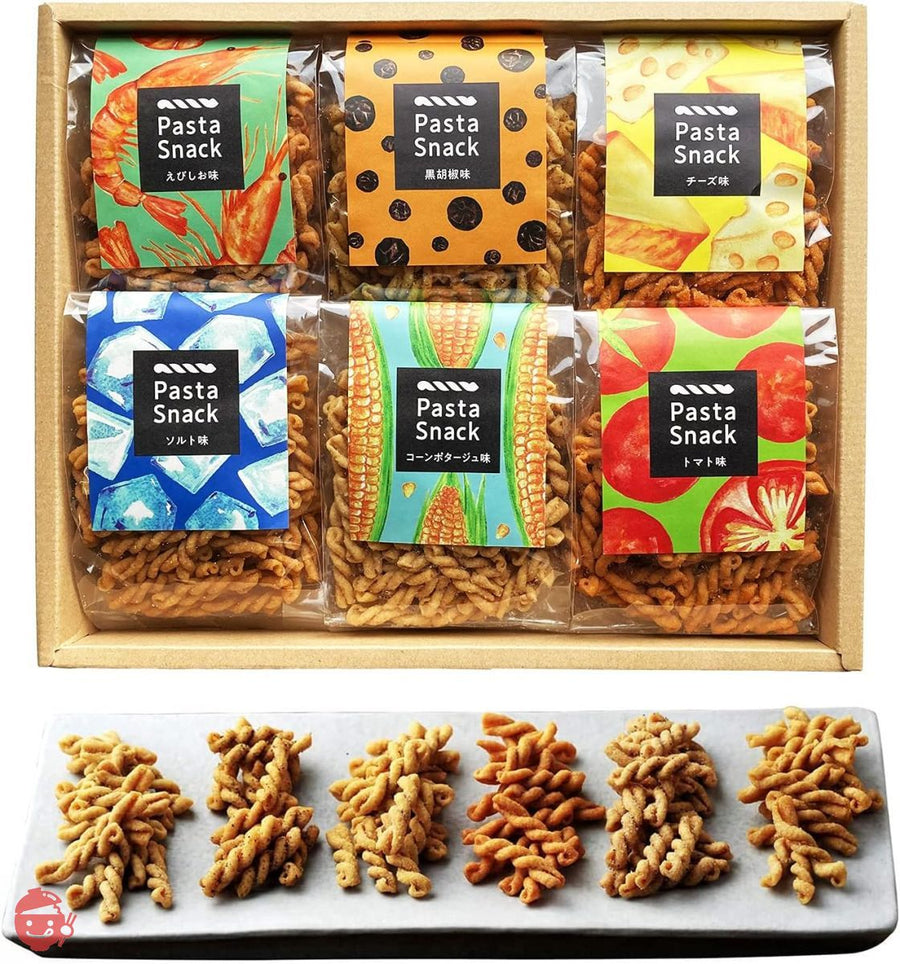 三州総本舗 パスタスナック Pasta Snack カリカリ食感 お菓子 おつまみ (ギフト6袋入(ソルト、トマト、コーンポタージュ、黒胡椒、えびしお、チーズ))の画像