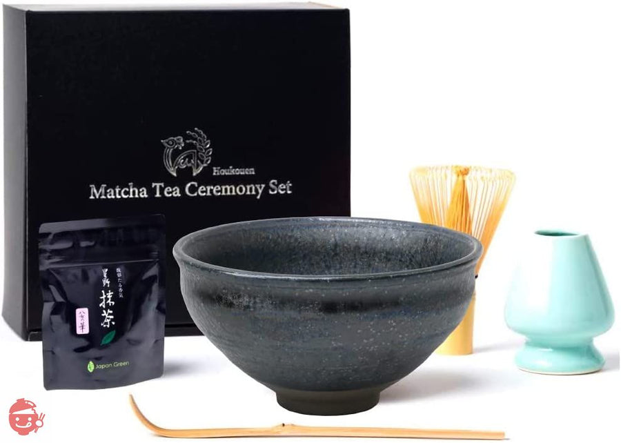 芳香園 茶道具 お抹茶6点セット (抹茶 抹茶茶碗 茶筅 茶筅くせ直し 茶杓 説明書) (鉄結晶)の画像