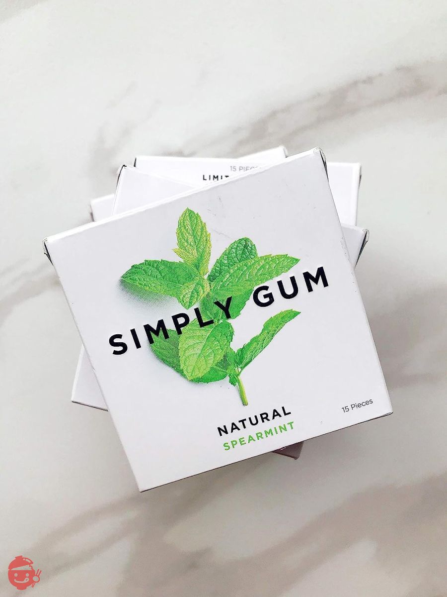 Simply Gum シンプリーガム 無添加チューインガム スペアミント 6パック(合計90粒)植物由来 + アスパルテーム不使用 + 非遺伝子組み換え 6パック スペアミントの画像