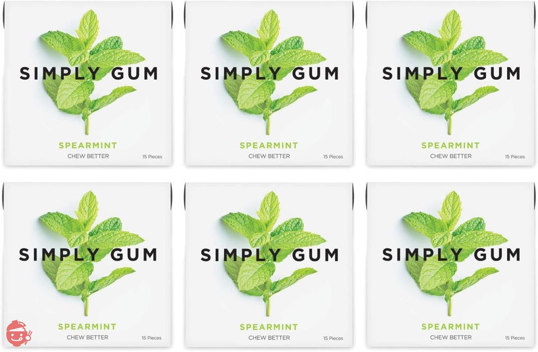 Simply Gum シンプリーガム 無添加チューインガム スペアミント 6パック(合計90粒)植物由来 + アスパルテーム不使用 + 非遺伝子組み換え 6パック スペアミントの画像