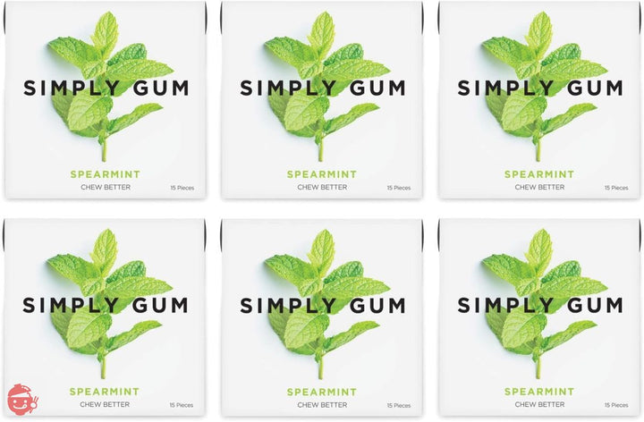 Simply Gum シンプリーガム 無添加チューインガム スペアミント 6パック(合計90粒)植物由来 + アスパルテーム不使用 + 非遺伝子組み換え 6パック スペアミントの画像