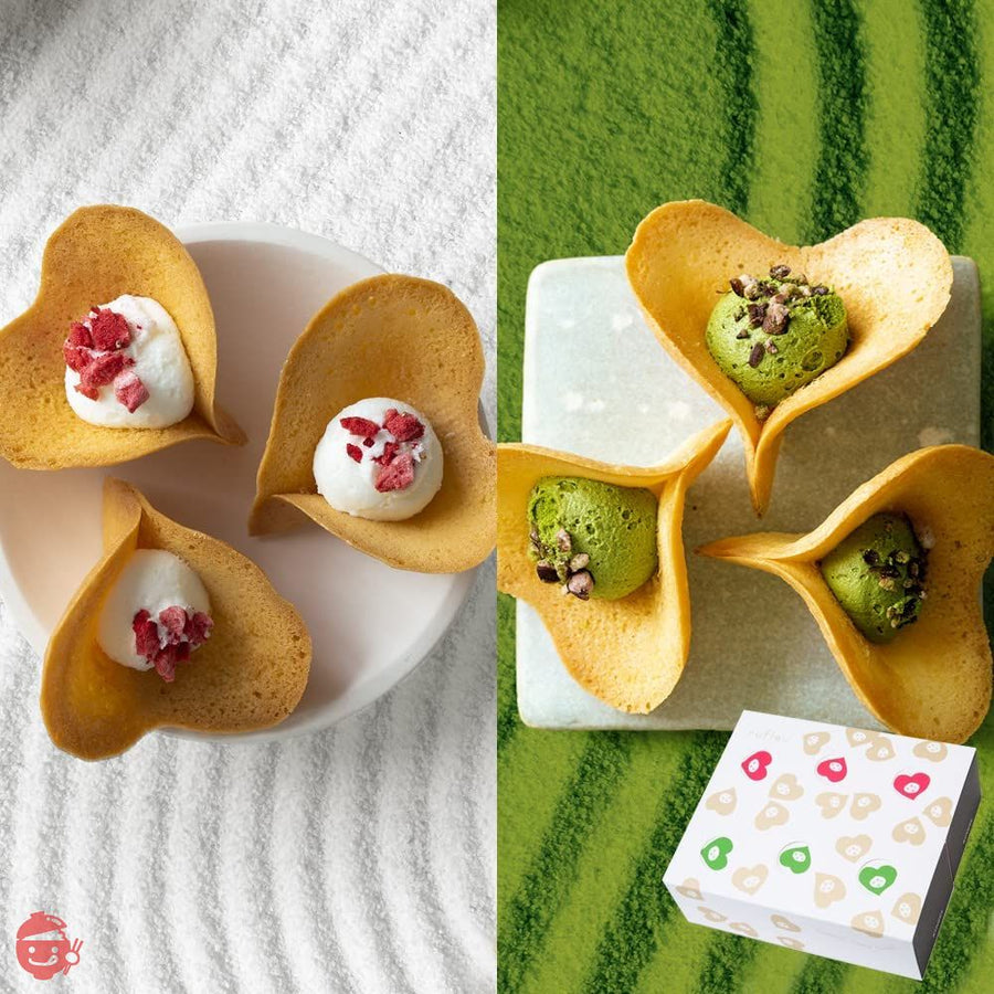 KINEEL ルフル(バニラ・抹茶)16個入 / 京都 洋菓子 焼菓子 ハート お花の形のラングドシャ スイーツ ギフトお菓子 プレゼント 内祝い 手土産 詰め合わせ 個包装 お祝い お返し 誕生日 お取り寄せ 出産祝 お土産 セット 花びらの画像