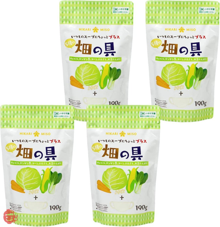 ひかり味噌 畑の具 190g 4袋セット 5種の乾燥野菜(チンゲン菜 キャベツ にんじん とうもろこし 大豆たんぱく)の画像