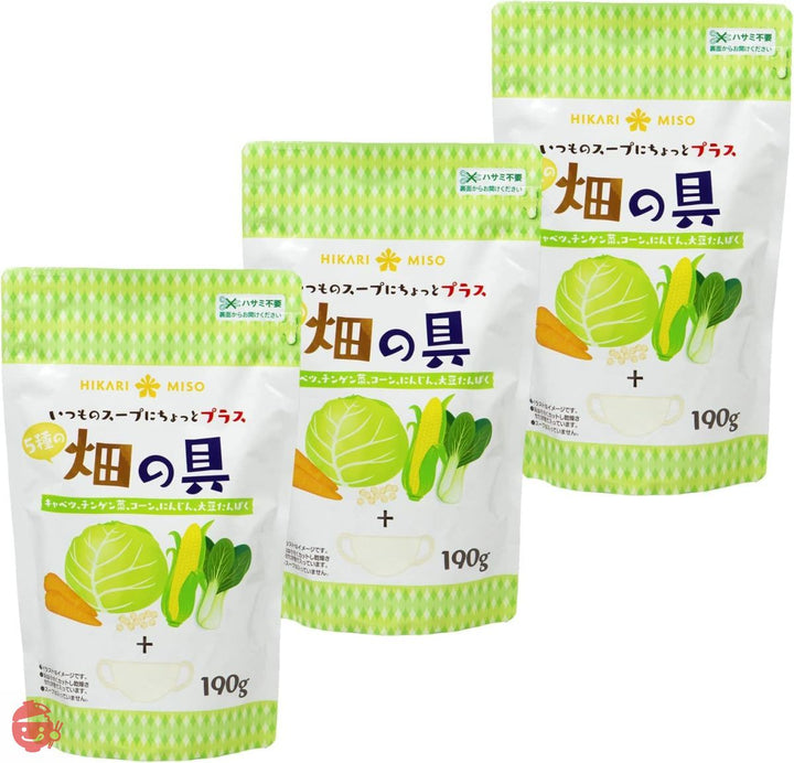 ひかり味噌 畑の具 190g 3袋セット 5種の乾燥野菜(チンゲン菜 キャベツ にんじん とうもろこし 大豆たんぱく)の画像