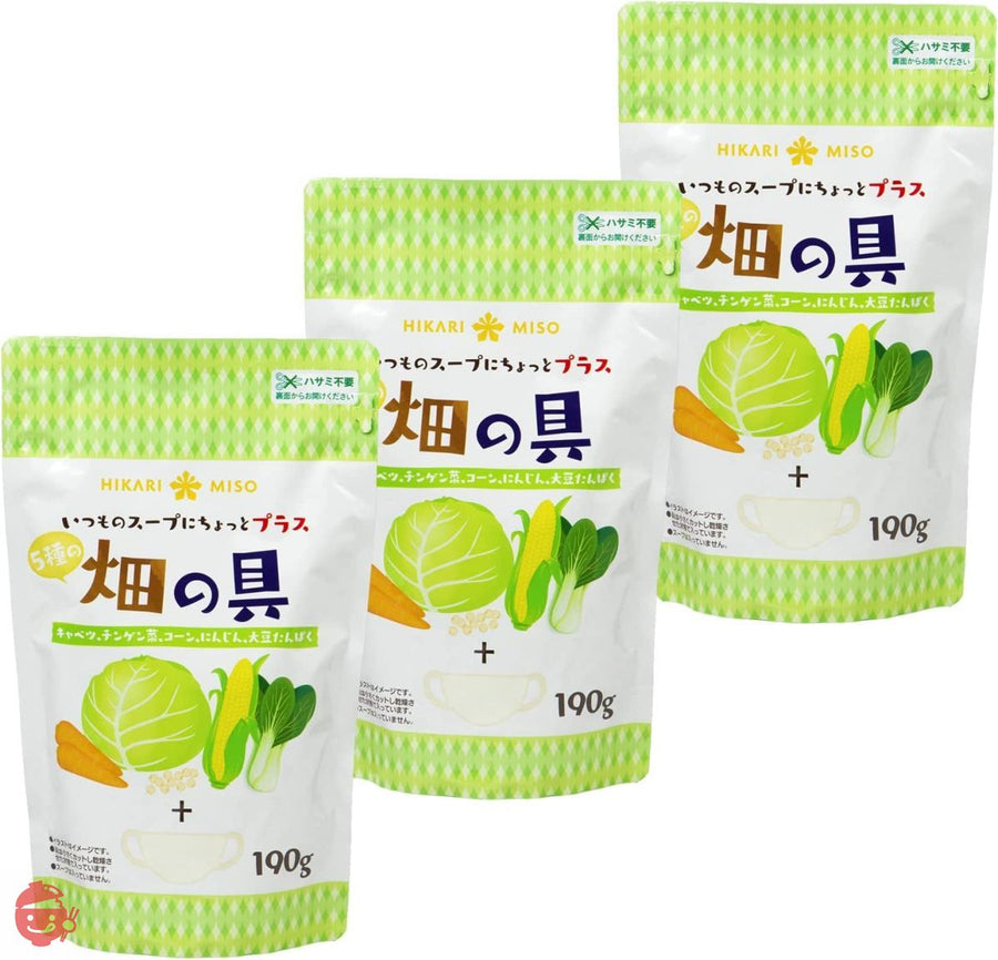 ひかり味噌 畑の具 190g 3袋セット 5種の乾燥野菜(チンゲン菜 キャベツ にんじん とうもろこし 大豆たんぱく)の画像