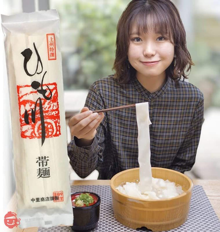 中里商店 桐生うどんの里 幅広うどん ひも川 『帯麺』 (乾麺タイプ) 3袋 (6人前)、濃縮つゆ6人前の画像