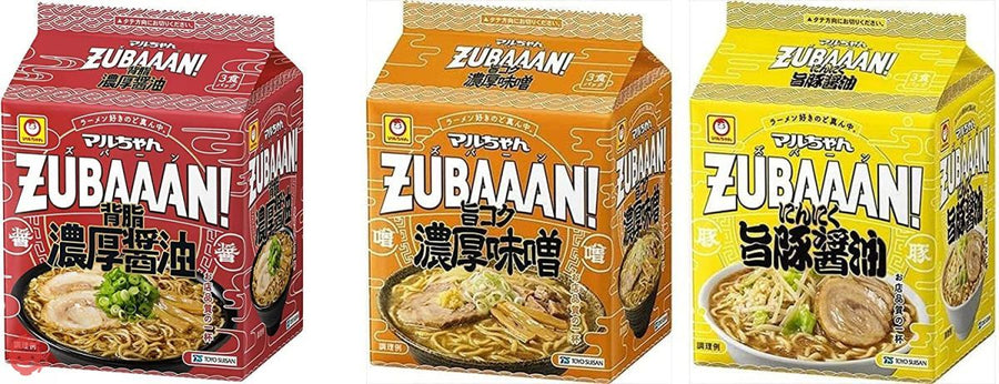 マルちゃんZUBAAAN! ラーメン 背脂濃厚醤油 旨コク濃厚味噌 にんにく旨豚醤油 3食パック 3種アソートの画像