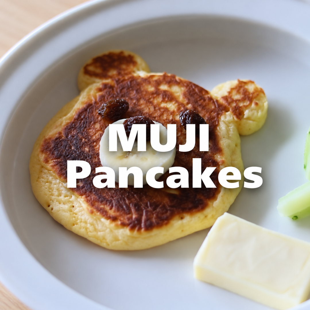 MUJI Pancakes on a square cover with a rice flour pancake
