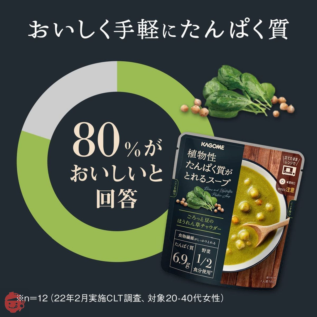 カゴメ 植物性たんぱく質がとれるスープ ごろっと豆のほうれん草チャウダー 160g×5袋 サポべジの画像