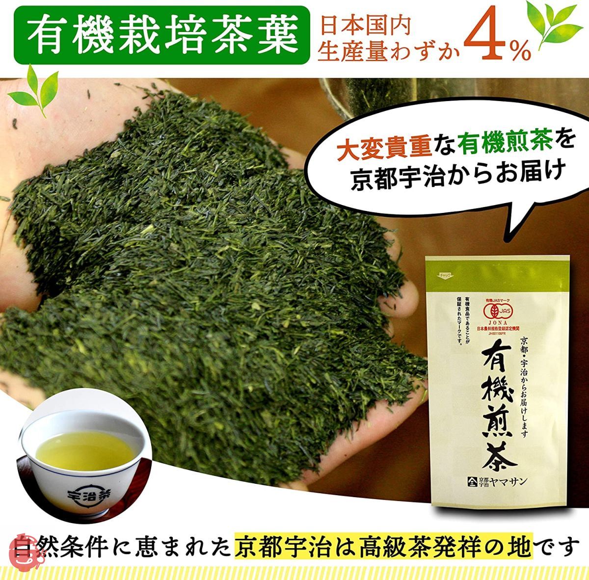 煎茶有机煎茶160g (80g x 2 袋) 有机国产无农药绿茶礼品礼物儿茶素茶儿