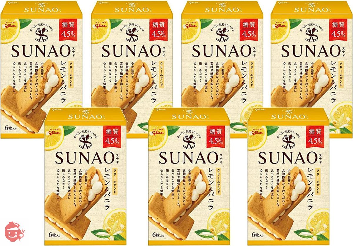 Ezaki Glico SUNAO Cream Sandwich Lemon & Vanilla 6 pieces x 7