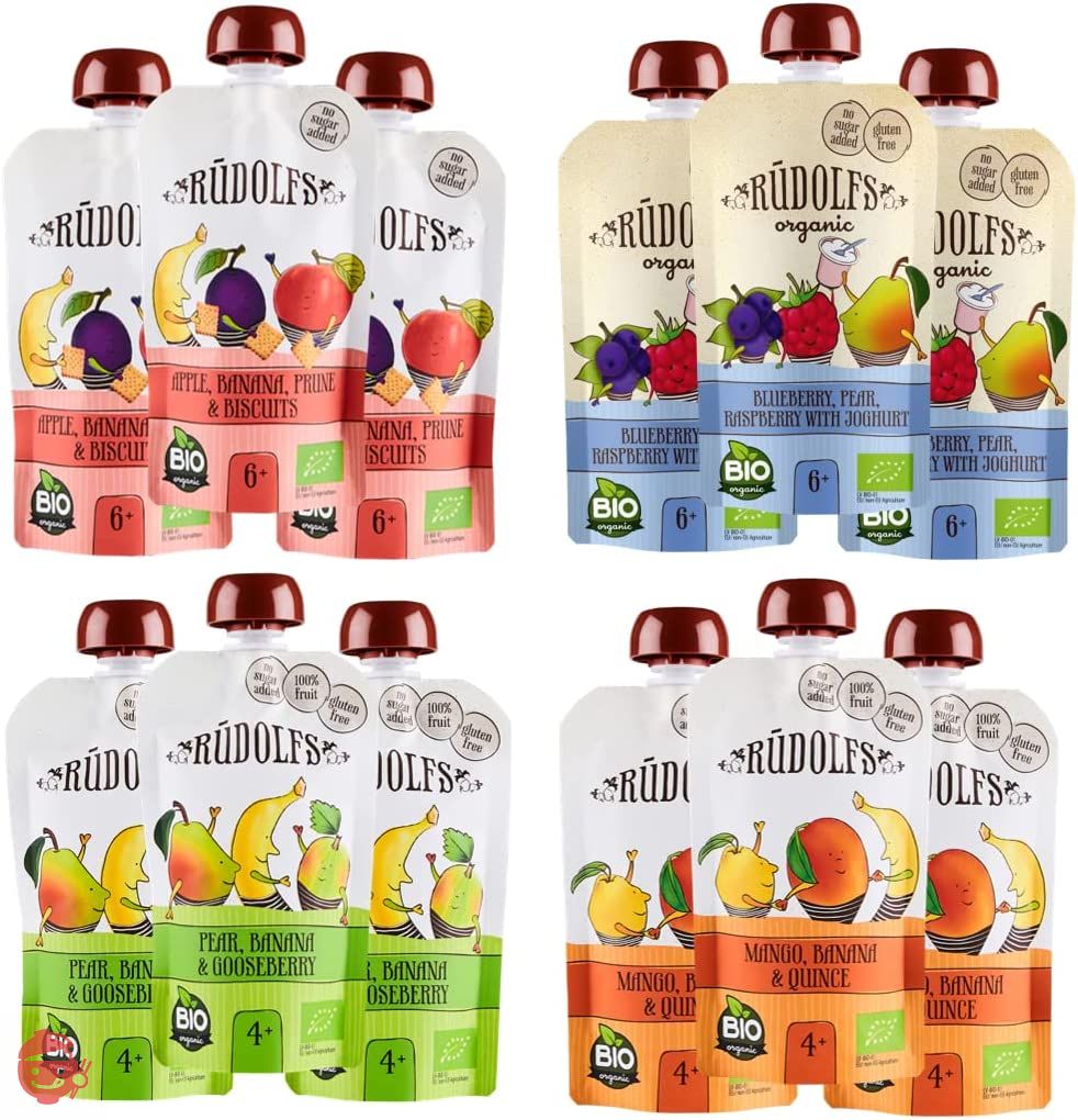 Rudolf Organic Fruit Baby Smoothie 110g 12 Piece Set All 4 Types x 3 E ...