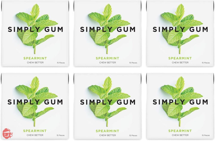 Simply Gum シンプリーガム 無添加チューインガム スペアミント 6パック（合計90粒）植物由来 + アスパルテーム不使用 + 非遺伝子組み換え 6パック スペアミントの画像
