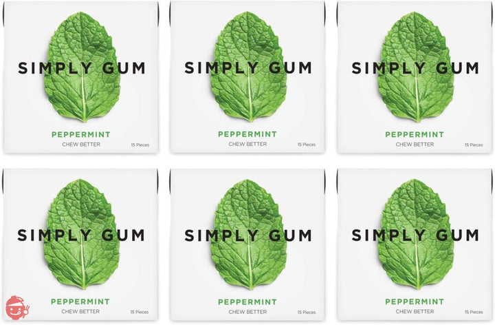 Simply Gum シンプリーガム チューインガム ペパーミント 6パック（合計90粒）ビーガン + 非遺伝子組み換え ペパーミントの画像