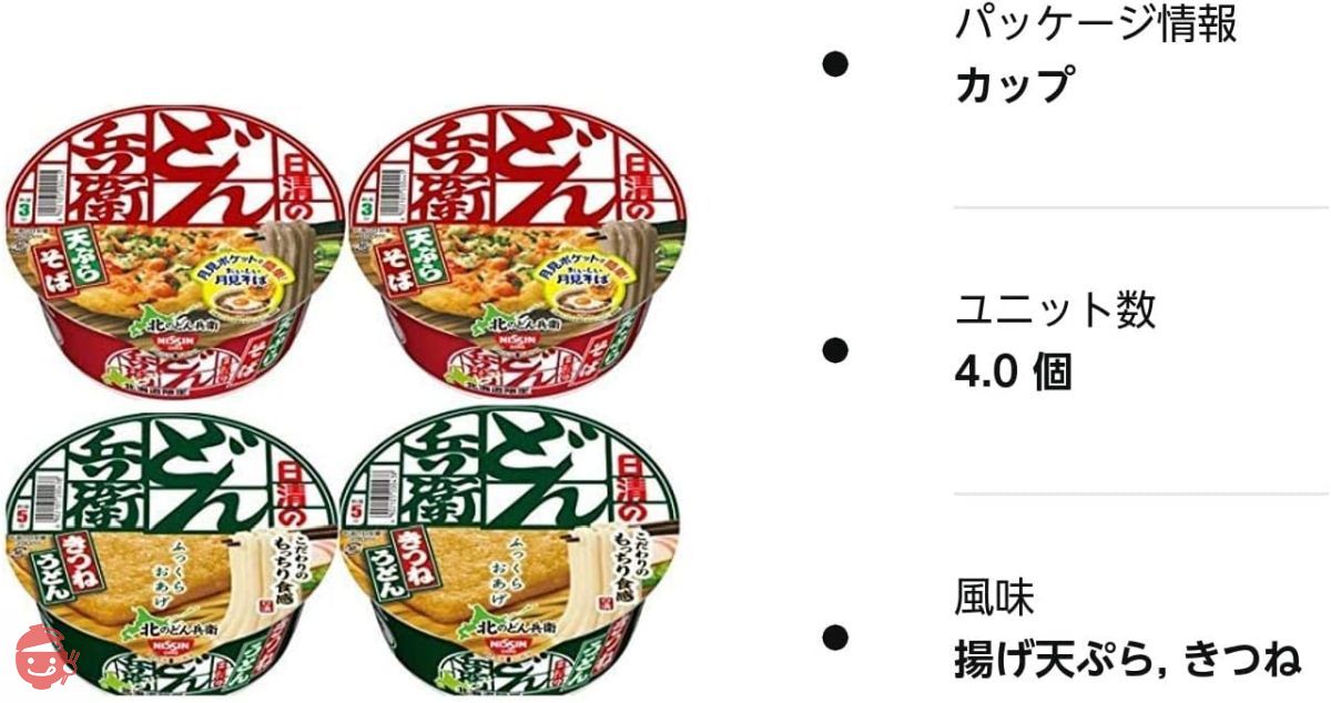北海道限定】北のどん兵衛 天ぷらそば きつねうどん 各2個計4個