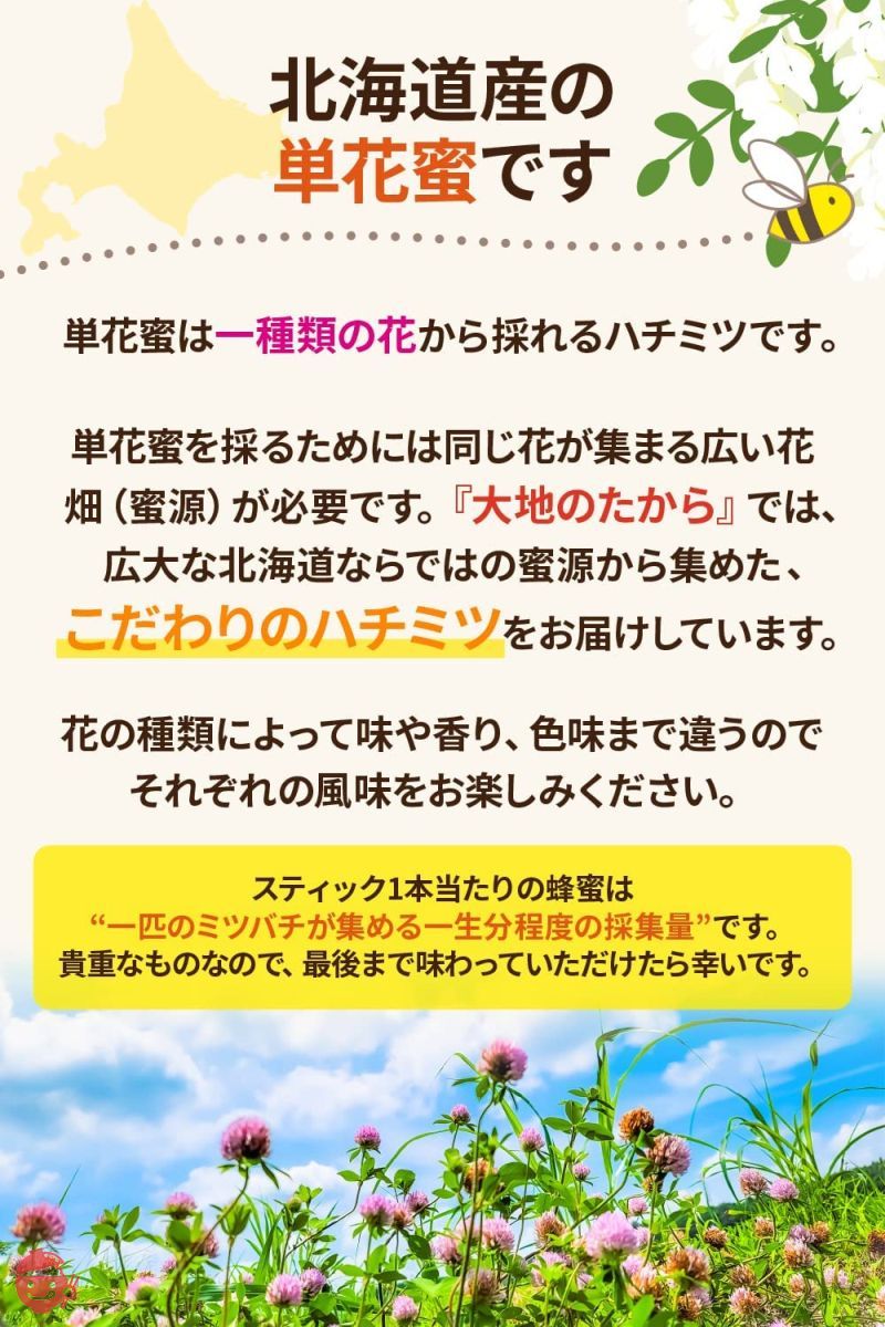 【大地のたから】 国産蜂蜜 生はちみつ 菩提樹のハチミツ 個包装スティック（36本×2.5g）北海道産 非加熱 無添加 純粋 (菩提樹)の画像